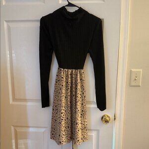 SHEIN Elegant Black and Cream Long Sleeve Dress
